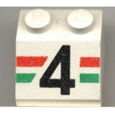 Part 3039pb006 White Slope 45 2 x 2 with Number 4 and Red and Green Stripes Pattern Part 3039pb006 White Slope 45 2 x 2 with Number 4 and Red and Green Stripes Pattern